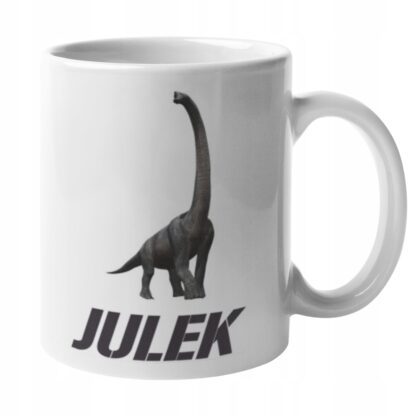 Kubek z nadrukiem do herbaty JURASSIC PARK dinozaury BRONTOZAUR z imieniem