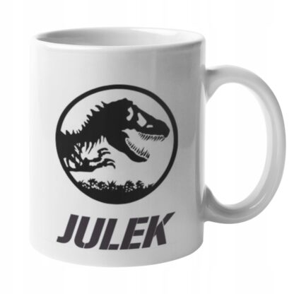 Kubek z nadrukiem do herbaty JURASSIC PARK Jurajski dinozaury dinozaur IMIĘ