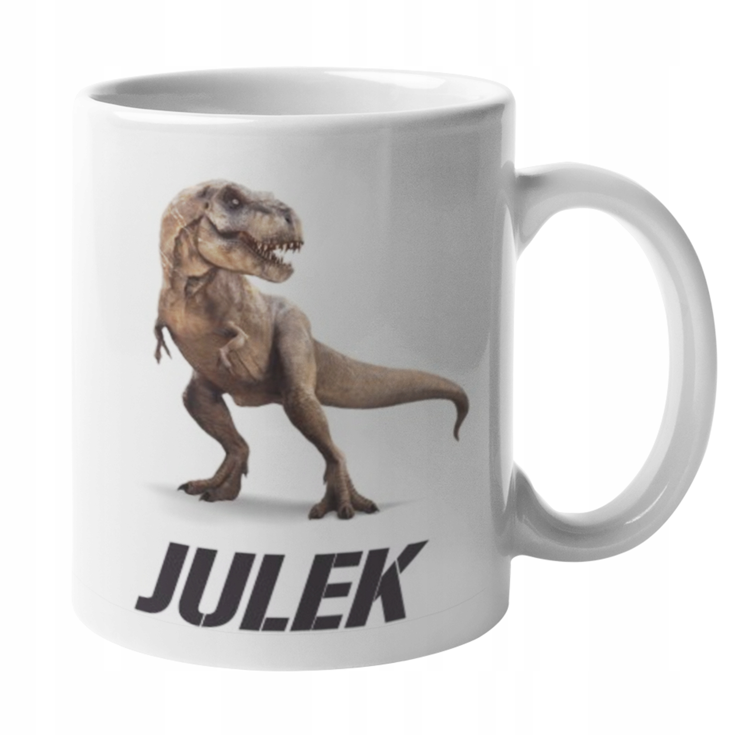 Kubek z nadrukiem do herbaty JURASSIC PARK Jurajski dinozaur T REX IMIĘ