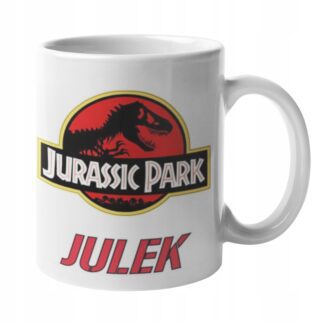 Kubek z nadrukiem do herbaty JURASSIC PARK Jurajski dinozaury dinozaur IMIĘ