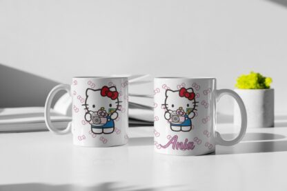Kubek z nadrukiem do herbaty kotek kot Hello Kitty fotograf aparat IMIĘ