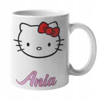Kubek z nadrukiem do herbaty prezent kot kotek Hello Kitty kokarda IMIĘ