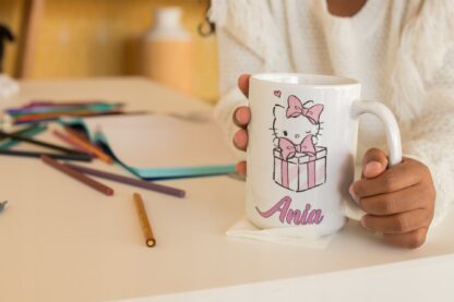 Kubek z nadrukiem do herbaty prezent kotek Hello Kitty urodziny z imieniem