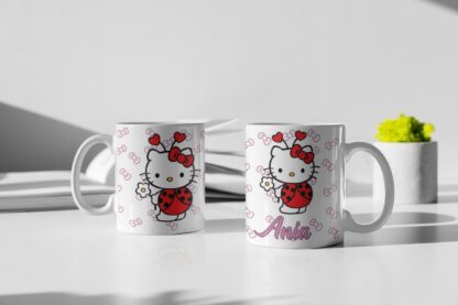 Kubek z nadrukiem do herbaty dla dzieci kotek Hello Kitty biedronka IMIĘ