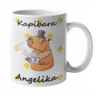 Śmieszny kubek z nadrukiem do kawy prezent z kapibarą Love KAPIBARA IMIĘ