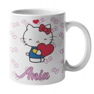 Kubek z nadrukiem do herbaty prezent kot kotek Hello Kitty kokarda IMIĘ