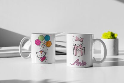 Kubek z nadrukiem do herbaty z kotkiem kot Hello Kitty balony prezent IMIĘ
