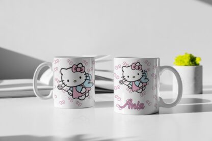 Kubek z nadrukiem do herbaty dla dzieci kotek kot Hello Kitty wróżka IMIĘ