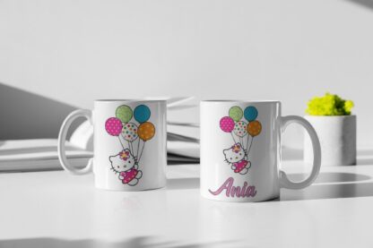 Kubek z nadrukiem do herbaty z kotkiem kot Hello Kitty urodziny balony IMIĘ