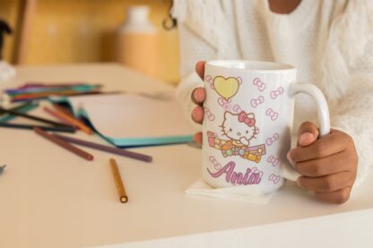Kubek z nadrukiem do herbaty dla dzieci kot kotek Hello Kitty urodziny IMIĘ