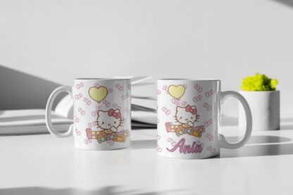 Kubek z nadrukiem do herbaty dla dzieci kot kotek Hello Kitty urodziny IMIĘ