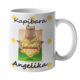 Śmieszny kubek z nadrukiem do kawy prezent z kapibarą Yoga KAPIBARA IMIĘ